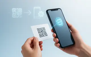 Hand scanning an eSIM QR code with a smartphone for installation and activation